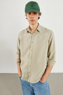 Erkek Regular Fit Çizgili Gömlek - Bej Çizgili