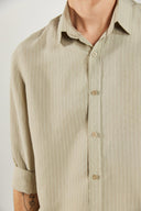 Erkek Regular Fit Çizgili Gömlek - Bej Çizgili