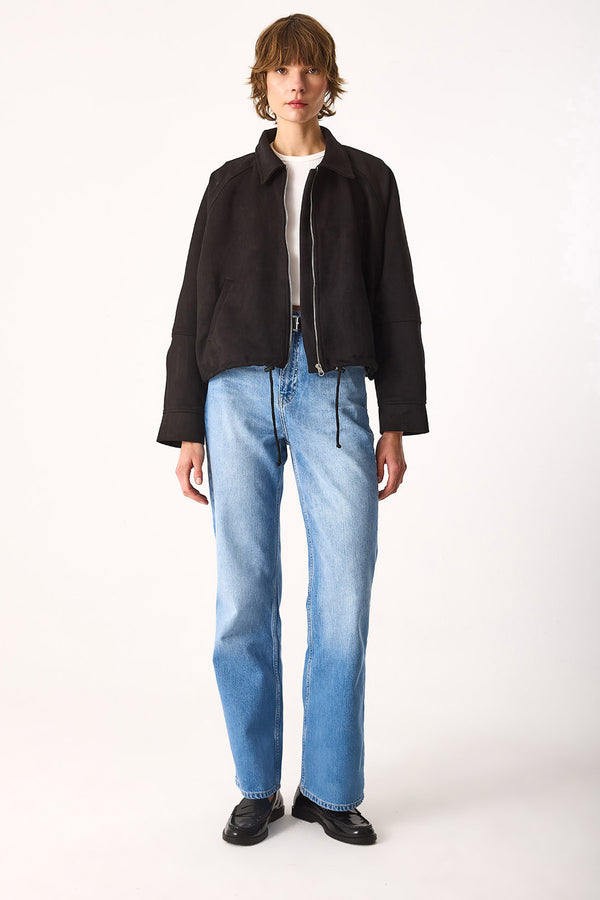 Regular Fit Crop Süet Ceket-SİYAH