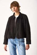 Kadın Regular Fit Crop Süet Ceket - Siyah