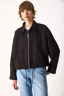 Kadın Regular Fit Crop Süet Ceket - Siyah