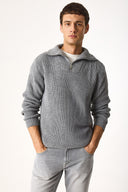 Erkek Regular Fit Dik Yaka Yarım Fermuarlı Triko Kazak - Antrasit