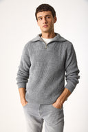 Erkek Regular Fit Dik Yaka Yarım Fermuarlı Triko Kazak - Antrasit