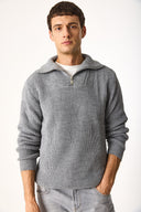 Erkek Regular Fit Dik Yaka Yarım Fermuarlı Triko Kazak - Antrasit