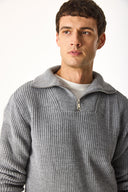 Erkek Regular Fit Dik Yaka Yarım Fermuarlı Triko Kazak - Antrasit