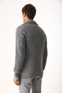 Erkek Regular Fit Dik Yaka Yarım Fermuarlı Triko Kazak - Antrasit
