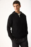 Erkek Regular Fit Dik Yaka Yarım Fermuarlı Triko Kazak - Siyah