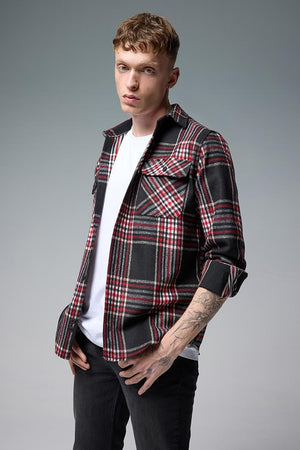 Erkek Regular Fit Ekose Dış Gömlek - Siyah - Kırmızı