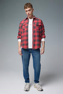 Erkek Regular Fit Ekose Flanel Gömlek - Kırmızı