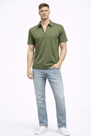 Regular Fit Polo Yaka Fermuar Detaylı Tişört-Haki