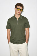 Regular Fit Polo Yaka Fermuar Detaylı Tişört-Haki