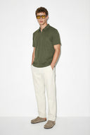Regular Fit Polo Yaka Fermuar Detaylı Tişört-Haki