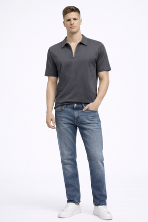 Regular Fit Polo Yaka Fermuar Detaylı Tişört-Indigo