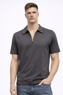 Regular Fit Polo Yaka Fermuar Detaylı Tişört-Indigo