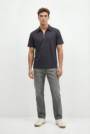 Regular Fit Polo Yaka Fermuar Detaylı Tişört-Indigo