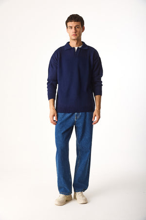 Erkek Regular Fit Yakalı Triko Kazak - Lacivert