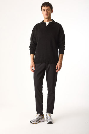 Erkek Regular Fit Yakalı Triko Kazak - Siyah