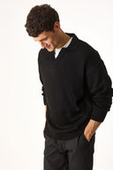 Erkek Regular Fit Yakalı Triko Kazak - Siyah