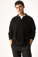 Erkek Regular Fit Yakalı Triko Kazak - Siyah