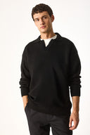Erkek Regular Fit Yakalı Triko Kazak - Siyah