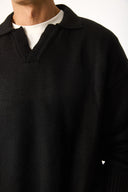 Erkek Regular Fit Yakalı Triko Kazak - Siyah