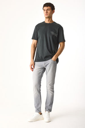 Erkek Relax Bisiklet Yaka Baskılı Regular Fit Tişört %100 Pamuk - Antrasit