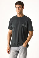 Erkek Relax Bisiklet Yaka Baskılı Regular Fit Tişört %100 Pamuk - Antrasit