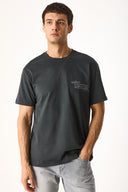 Erkek Relax Bisiklet Yaka Baskılı Regular Fit Tişört %100 Pamuk - Antrasit