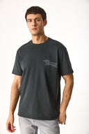 Erkek Relax Bisiklet Yaka Baskılı Regular Fit Tişört %100 Pamuk - Antrasit