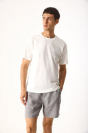 Erkek Relax Bisiklet Yaka Baskılı Regular Fit Tişört %100 Pamuk - Fildişi