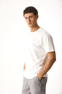 Erkek Relax Bisiklet Yaka Baskılı Regular Fit Tişört %100 Pamuk - Fildişi