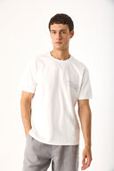 Erkek Relax Bisiklet Yaka Baskılı Regular Fit Tişört %100 Pamuk - Fildişi