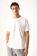 Erkek Relax Bisiklet Yaka Baskılı Regular Fit Tişört %100 Pamuk - Fildişi