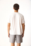 Erkek Relax Bisiklet Yaka Baskılı Regular Fit Tişört %100 Pamuk - Fildişi