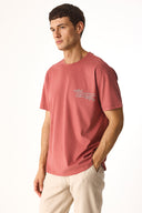 Erkek Relax Bisiklet Yaka Baskılı Regular Fit Tişört %100 Pamuk - Kiremit