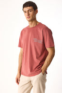 Erkek Relax Bisiklet Yaka Baskılı Regular Fit Tişört %100 Pamuk - Kiremit