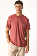 Erkek Relax Bisiklet Yaka Baskılı Regular Fit Tişört %100 Pamuk - Kiremit