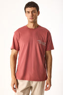 Erkek Relax Bisiklet Yaka Baskılı Regular Fit Tişört %100 Pamuk - Kiremit