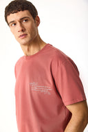 Erkek Relax Bisiklet Yaka Baskılı Regular Fit Tişört %100 Pamuk - Kiremit