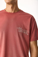 Erkek Relax Bisiklet Yaka Baskılı Regular Fit Tişört %100 Pamuk - Kiremit