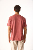 Erkek Relax Bisiklet Yaka Baskılı Regular Fit Tişört %100 Pamuk - Kiremit