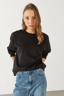 Kadın Rhona Bisiklet Yaka Pamuklu Sweatshirt - Siyah