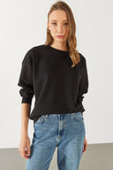 Kadın Rhona Bisiklet Yaka Pamuklu Sweatshirt - Siyah