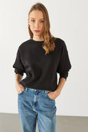 Kadın Rhona Bisiklet Yaka Pamuklu Sweatshirt - Siyah