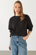 Kadın Rhona Bisiklet Yaka Pamuklu Sweatshirt - Siyah