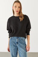 Kadın Rhona Bisiklet Yaka Pamuklu Sweatshirt - Siyah
