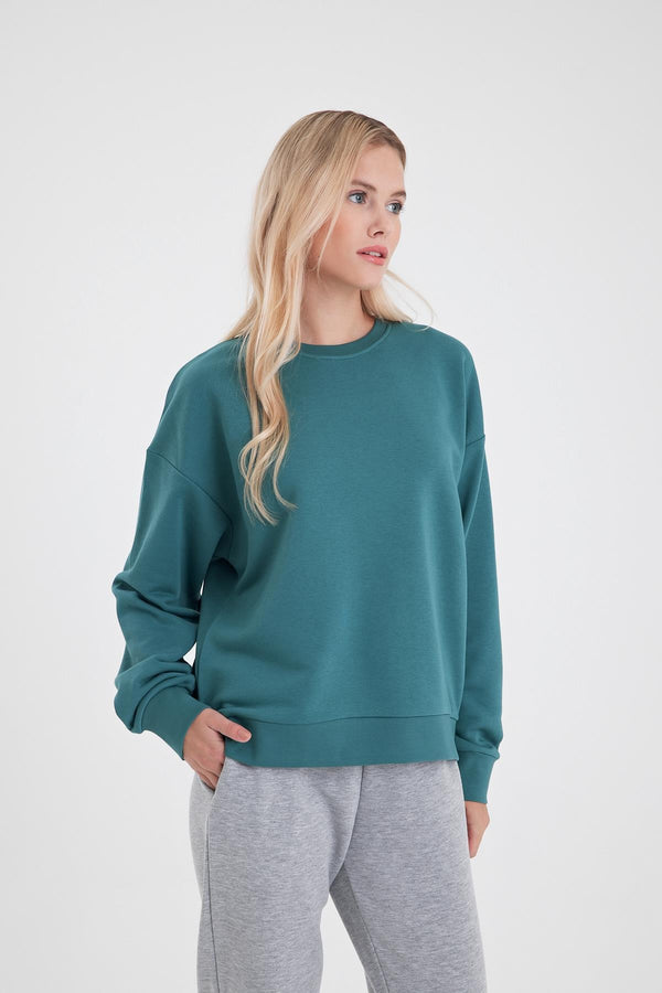 Kadın Rhona Bisiklet Yaka Regular Fit 3 İplik Sweatshirt - Orman