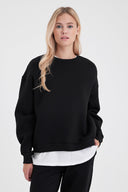 Kadın Rhona Bisiklet Yaka Regular Fit 3 İplik Sweatshirt - Siyah