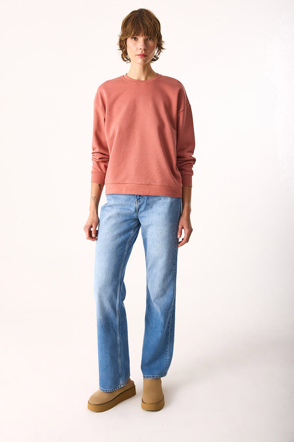 Rhona Bisiklet Yaka Regular Fit 3 İplik Sweatshirt-Gülkurusu