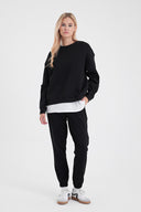 Kadın Rhona Bisiklet Yaka Regular Fit 3 İplik Sweatshirt - Siyah